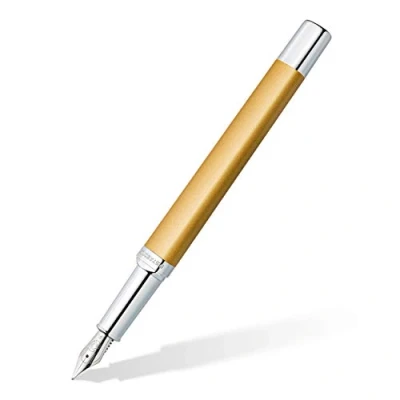 Abbildung von STAEDTLER Füllhalter triplus 474 F, Farbe Glorious Gold, hochwertiges Metallgehäuse in ergonomischer Dreikantform, Stahlfeder mit Patrone Schreibfarbe Blau, F11 3