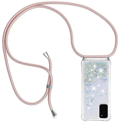 Abbildung von YuhooTech Handykette Hülle Kompatibel mit Samsung Galaxy S20 Quicksand Glitzer Band Silikon Handyhülle Kordel Umhängenband Schnur Treibsand Case zum Umhängen