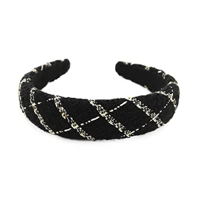 Abbildung von axy Breiter Haarreif mit Tweed Stoff gepolstertes Wunderschön Damen Stirnband Haarschmuck Haarreifen HRK8 (Schwarz)