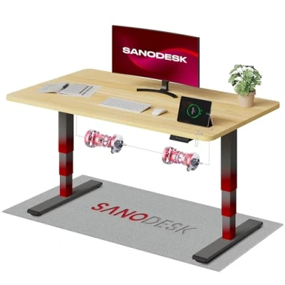 Abbildung von SANODESK Höhenverstellbarer Schreibtisch komplette Tischplatte Höhenverstellbar Elektrisch Ergonomischer mit Flüsterleisem Dual Motor 120x80cm