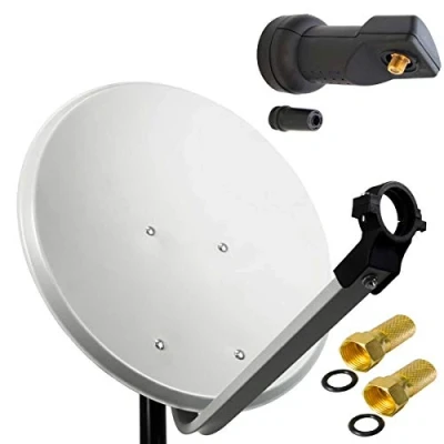 Abbildung von Premium X 45cm Satellitenschüssel Stahl Hellgrau Satelliten Antenne SAT Anlage Single LNB 2X F Stecker 1 Teilnehmer