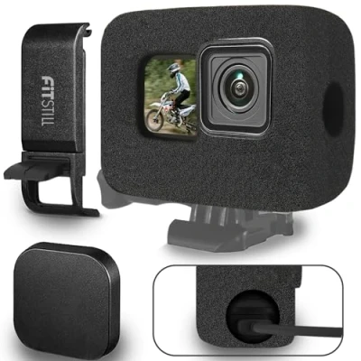 Abbildung von FitStill Wind und Geräuschreduzierungs Schwammhülle für Go Pro Hero 13/12/11/10/9schwarz Direkt wiederaufladbare Batterie Seitenkappe Silikon Objektivabdeckung