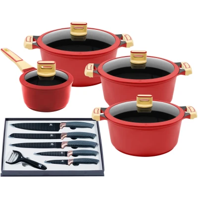Abbildung von KING Topf Set &quot;GOURMET&quot;, Aluminiumguss, (Set, 14 tlg., je 1 Kochtopf 18/20/24 cm, Stieltopf 16 Messer Set), Antihaft Beschichtung, Induktion