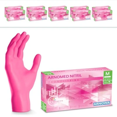 Abbildung von 1000 Stück ARNOMED Einweghandschuhe Pink, Einmalhandschuhe M, Nitril Handschuhe, Nitrilhandschuhe puderfrei, Gummi Handschuhe Einweg, Schutzhandschuhe, in XS, S, L, XL