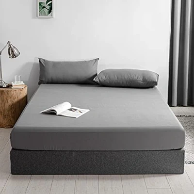 Abbildung von Good Nite Spannbettlaken 180x200cm Grau Polyester Bettlaken 30cm Extra Tiefe Taschenlaken Spannbetttuch Weich und atmungsaktiv Maschinenwaschbar