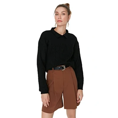 Abbildung von TRENDYOL Damen Pullover mit Rollkragen, Einfarbig, Oversize Sweatshirt, Schwarz, M