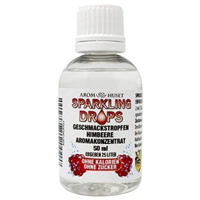 Abbildung von Himbeer Konzentrat Drops 1 Flasche 50 ml ergibt 25 Liter hochkonzentriertes Aroma ohne Zucker für Wassersprudler prickelnd Fertiggetränk kalorienarm Konservierungsstoffe