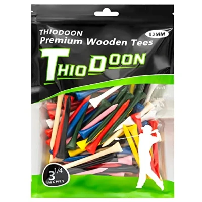 Abbildung von THIODOON Golf Tees,83mm weniger Reibung, Holz Tees, Training für Golfspieler, professionelle Tees aus Naturholz, 100 Stück mischfarbe