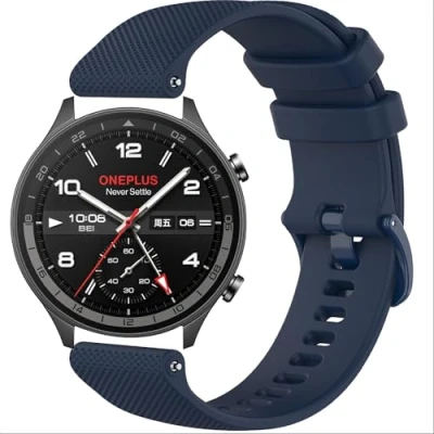 Abbildung von GIOPUEY Armband Kompatibel mit OnePlus Watch 2R, Weiches Silikon [Verschleißfest] [Atmungsaktiv] Ersatzarmband Dark Blue