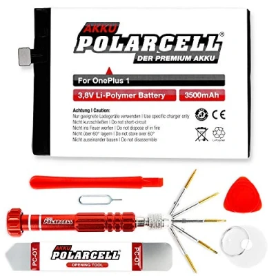Abbildung von PolarCell Akku für OnePlus 1 One A0001 ersetzt BLP571 mit Werkzeug im Profi Set 3500mAh Starke Ersatz Batterie 13% mehr Kapazität als der Original selektierte A+ Qualitätszellen 1+