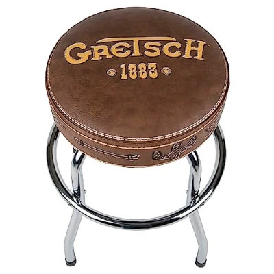 Abbildung von Gretsch &quot;1883&quot; Barhocker, Perfekt für die Spieler und Fans der Gitarre, mattgelber Logo schaumgepolstert, 24&quot;, braun