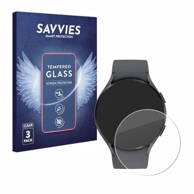 Abbildung von Savvies Panzer Schutz Glas für Samsung Galaxy Watch 5 (44mm) (3 Stück) 9H Hartglas, Anti Fingerprint, Displayschutz