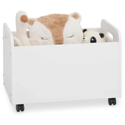 Abbildung von IDIMEX Spielzeugkiste Benjamin aus Kiefer Massivholz weiß Kinderzimmer Aufbewahrung, Spielzeugbox, Holzkiste mit Rollen, Aufbewahrungstruhe