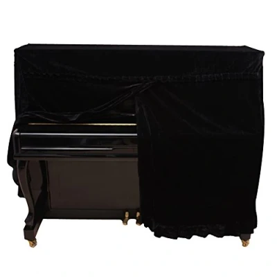 Abbildung von Dilwe Vollständige Klavierabdeckung aus Colorfast Pleuche Material Piano Staubdicht Dekoriert Cover für Universalklaviere vertikal klassisches Klavier (Schwarz)
