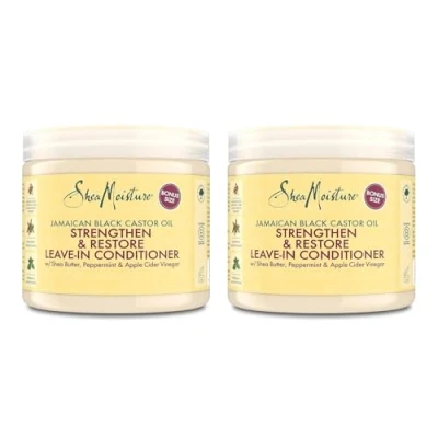 Abbildung von SheaMoisture Strengthen &amp; Restore Leave In Conditioner für lockiges, chemisch behandeltes oder hitzegestyltes Haar Jamaikanischer schwarzer Rizinusöl Haarweichspüler ohne Silikone und Sulfate 2x 431ml