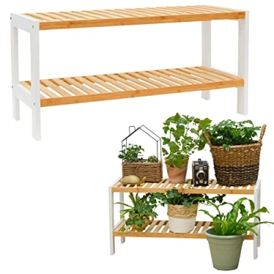 Abbildung von DuneDesign Bambus Schuhregal Schmal 70x33x26 Niedriges Regal Holz für Badezimmer Kleiderschrank Treppenhaus Flur Schrank Schmales Küchenregal Weiß Waschküche Garten Terrasse