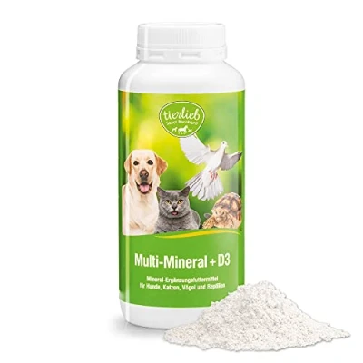 Abbildung von tierlieb Sanct Bernhard Multi Mineral + D3 Ergänzungsfuttermittel für Hunde, Katzen, Vögel und Reptilien, Inhalt 200 g Pulver