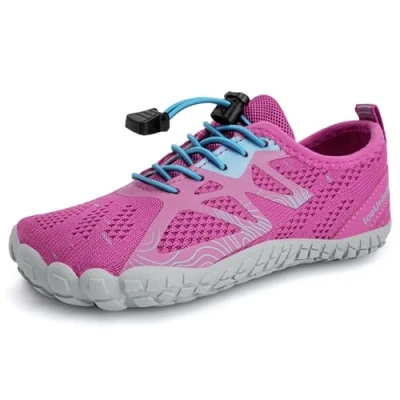 Abbildung von IceUnicorn Barfußschuhe Kinder Badeschuhe Junge Mädchen Barfussschuhe Aquaschuhe Atmungsaktiv Traillaufschuhe (Violett Rosa,33EU)