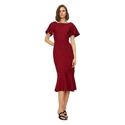 Abbildung von Trendyol Damen Band Midi Kleid. Dress, Burgundy, 34 EU