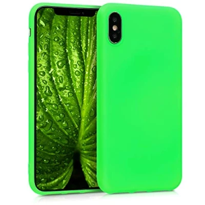 Abbildung von kwmobile Hülle kompatibel mit Apple iPhone X weiches TPU Silikon Case Cover geeignet für kabelloses Laden Neon Grün