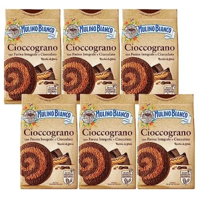 Abbildung von MULINO BIANCO Cioccograno Italienisches Mürbegebäck aus Vollkornmehl und dunkler Schokolade 330g x 6 pakete (Cioccograno, x6)