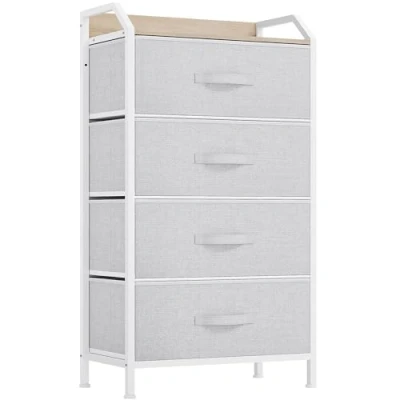 Abbildung von YITAHOME Kommode, 4 Stoffschubladen mit Griffen, Aufbewahrungsschrank, Schubladenschrank, Schrank, Metallgestell, stoffkommode für Schlafzimmer, Wohnzimmer, Flur, Büro, Hellgrau