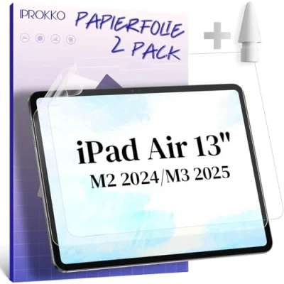 Abbildung von IPROKKO [2 Stück Like Paper Folie kompatibel für iPad Air 6.Generation 13 Zoll M2 2024, Matte Schutzfolie Papierfolie Displayschutz Papier Film Blendfreiem Screen Protector zum Zeichnen, Schreibe