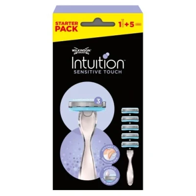 Abbildung von Wilkinson Sword Intuition Sensitive Touch Rasierer Packung mit 1 + 5 Ladeköpfe Vorteilspackung Trilamer für Damen