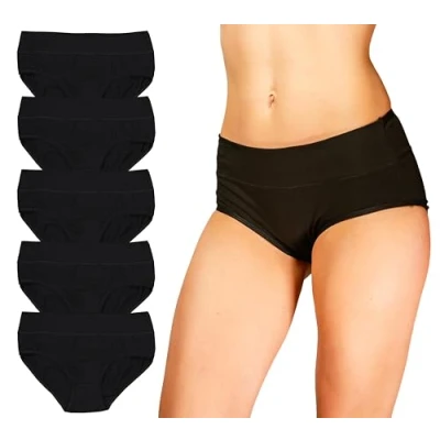 Abbildung von Alkato Damen Baumwolle Slips Unterwäsche Unterhosen Hohe Taille Spitze 5er Pack, Farbe: 1671S LO Taillenslip/Schwarz, Größe: L