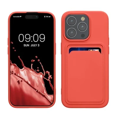 Abbildung von kwmobile Handyhülle kompatibel mit iPhone 15 Pro Hülle Handy Cover Fach für Karten in Koralle