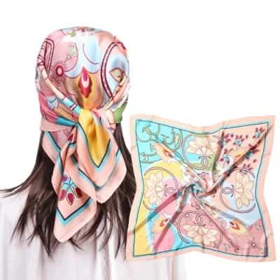 Abbildung von MEANBEAUTY Damen 70 x cm Seidenschal Seide Leicht Bandana mehrfarbig Schal Kopftuch Haarschal Blumen 11