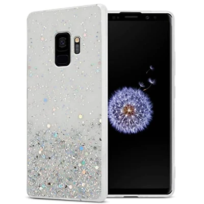 Abbildung von Cadorabo Hülle kompatibel mit Samsung Galaxy S9 Rundumschutz TPU Silikon Case Mädchen Glitzer Strass Design Slim Kratzfest Weiche Gummi Bling Schutzhülle für in Transparent