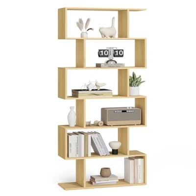 Abbildung von VASAGLE Bücherregale, 6 stöckiges Bücherregal, Raumteiler, Würfel Ausstellungsregal, freistehendes Lagerregal, moderner Stil, für Wohnzimmer, Schlafzimmer, Büro, natürliche Eiche LBC061T70