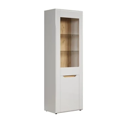 Abbildung von trendteam smart living Vitrine Schrank Wohnzimmerschrank Wohnzimmer Marlon Aufbaumaß (BxHxT) 65 x 192 40 cm Farbe Weiß Hochglanz mit Coast Evoke Eiche 222213301