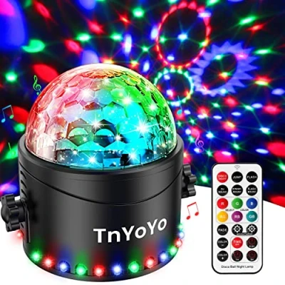 Abbildung von Discokugel, TnYoYo Discokugel LED Party Lampe Musikgesteuert Disco Lichteffekt, 7 Farben Lichter Licht RGB Discolicht Partylicht mit Fernbedienung für Kinder Home