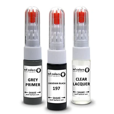 Abbildung von SD COLORS Obsidian Black 197 Reparaturset, kompatibel mit neuem Ausbesserungsstift, 20 ML, für Kratzer, Chips, Pinsel (Lack + Lack Grundierung)