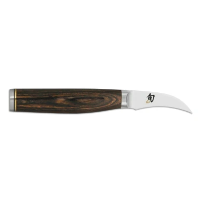 Abbildung von KAI Shun Premier Tim Mälzer japanisches Schälmesser 5 cm Klingenlänge VG MAX Kern 61 HRC, 32 Lagen Damast hochglanzpoliert Pakkaholz mittelbraun gemasert Hammerschlagoberfläche Made in Japan