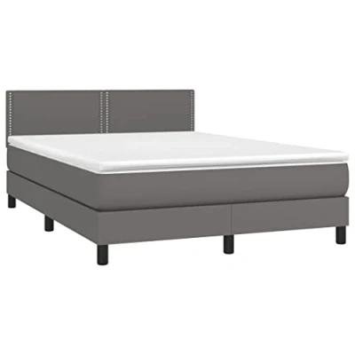Abbildung von vidaXL Boxspringbett mit Matratze LED Kunstlederbett Polsterbett Doppelbett Bett Schlafzimmerbett Bettgestell Bettrahmen Lattenrost Hotelbett Grau 140x200cm