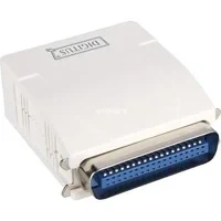 Abbildung von DIGITUS Fast Ethernet Printserver mit Parallel Port, 1x RJ45, DB 36 pin male, Drucker Server, DHCP fähig, TCP/IP, Einfache Installation, inkl. Netzteil, Weiß
