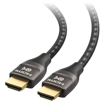 Abbildung von Cable Matters 48 Gbps UHD 8K HDMI Kabel 1m (geflochtenes 2.1) in Schwarz mit Metallsteckern für und 4K 120Hz, HDR, eARC 2 Meter