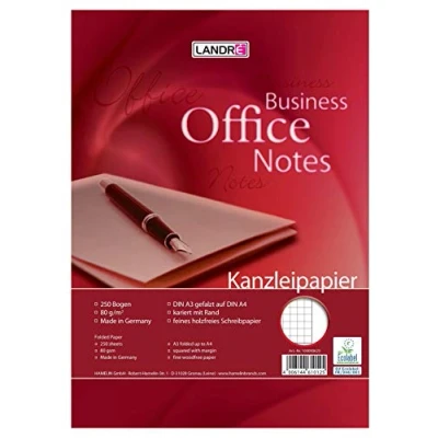 Abbildung von Landré Kanzlei Papier A3 auf A4 gefalzt, kariert mit Rand rechts, 80 g/m², 250 Bogen
