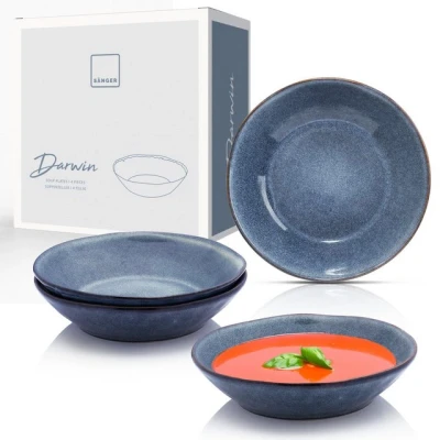 Abbildung von SÄNGER Suppenteller Set Darwin, (4 St), 4 Personen Steingut, Blau, Handmade, Premium Collection