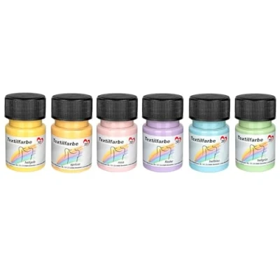 Abbildung von Ideen mit Herz Textilfarbe Stoffmalfarben Set 6x 30 ml hochpigmentiert für helle &amp; dunkle Stoffe waschfest auf Wasserbasis (Pastelltöne)