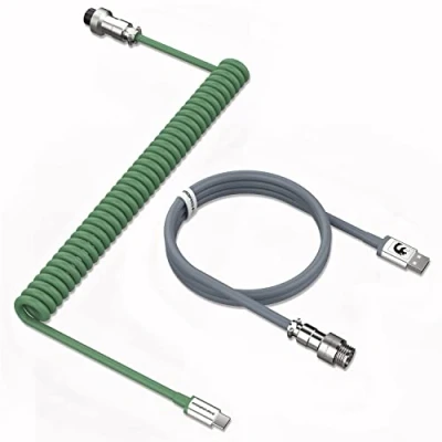 Abbildung von MAMBASNAKE C01 Spiral Tastaturkabel, Pro Custom Coiled USB C Kabel für Mechanische Tastatur, Typ auf A mit Abnehmbarem Metall Luftfahrtstecker, TPU Gaming Tastatur Grün/Grau