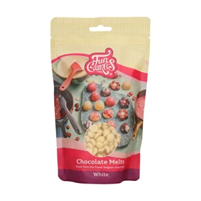 Abbildung von FunCakes Schokoladen Melts Weiß: Schmelzende Schokolade für süße Bonbons, Tropfen, Glasur, Kuchendekorationen, Drip. Einfaches Schmelzen in der Mikrowelle oder Wasserbad, Halal. 350 g.