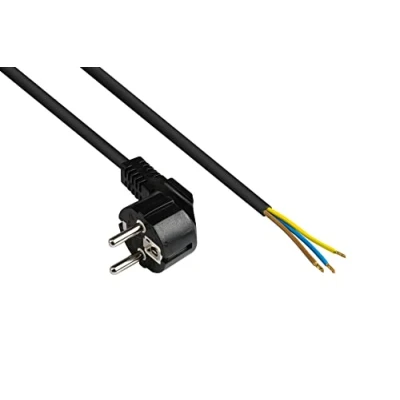 Abbildung von Good Connections P0185 S020 Netzkabel, 2 m, Schutzkontakt Stecker Typ E+F (CEE 7/7, gewinkelt) an abisolierte Enden, Stromkabel zum Konfektionieren, 0,75 mm² Schwarz
