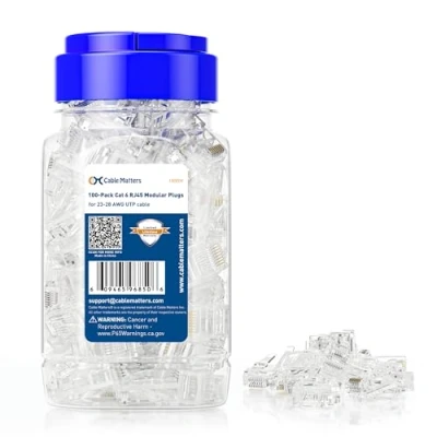 Abbildung von Cable Matters 100er Pack RJ45 Stecker (Cat 6 Stecker, Netzwerkstecker, LAN Stecker) für Volldraht oder verseilte UTP Kabel