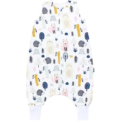 Abbildung von TupTam Baby Sommer Schlafsack mit Beinen 0.5 TOG OEKO TEX zertifizierte Materialien unwattiert Unisex, Farbe: Wald/Beige, Größe: 110 122