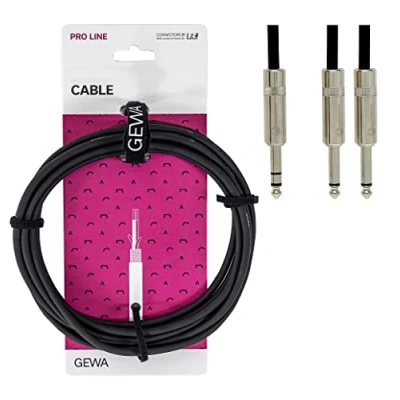 Abbildung von GEWA Insertkabel Pro Line 3m, schwarz, REAN Stecker, 1x 6,3 mm Stereoklinke 2x Monoklinke, 190725