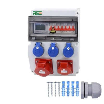 Abbildung von BAUSTROMVERTEILER WANDVERTEILER KOMPLETT VERDRAHTET 32A 16A 230V MIT CEE DOSE ZÄHLER IP65, 8. 1x32a 1x16a 3x230 LS+ZÄHLER